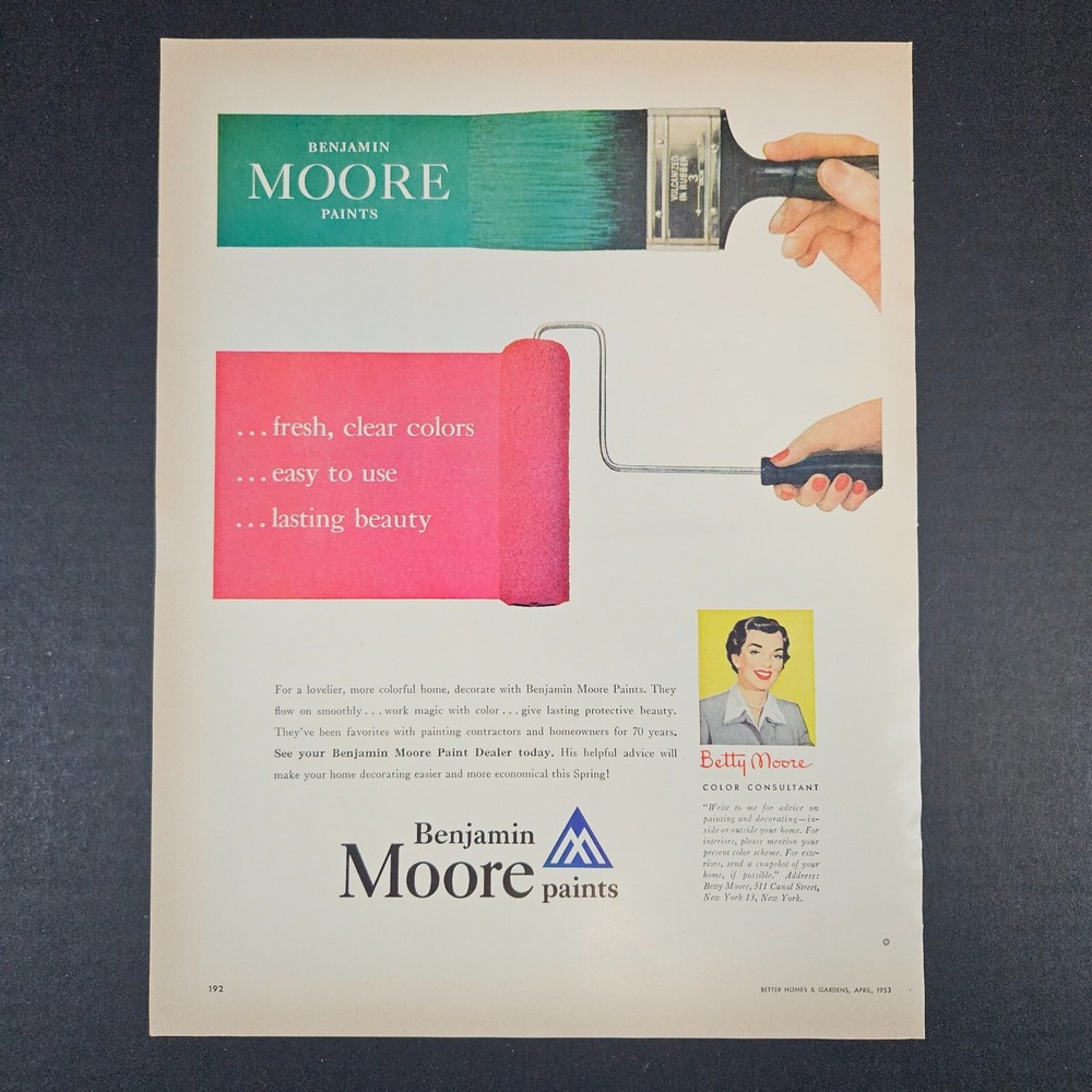 1953 Benjamin Moore Paints Vintage Print Ad Betty Color Consultant New York NY